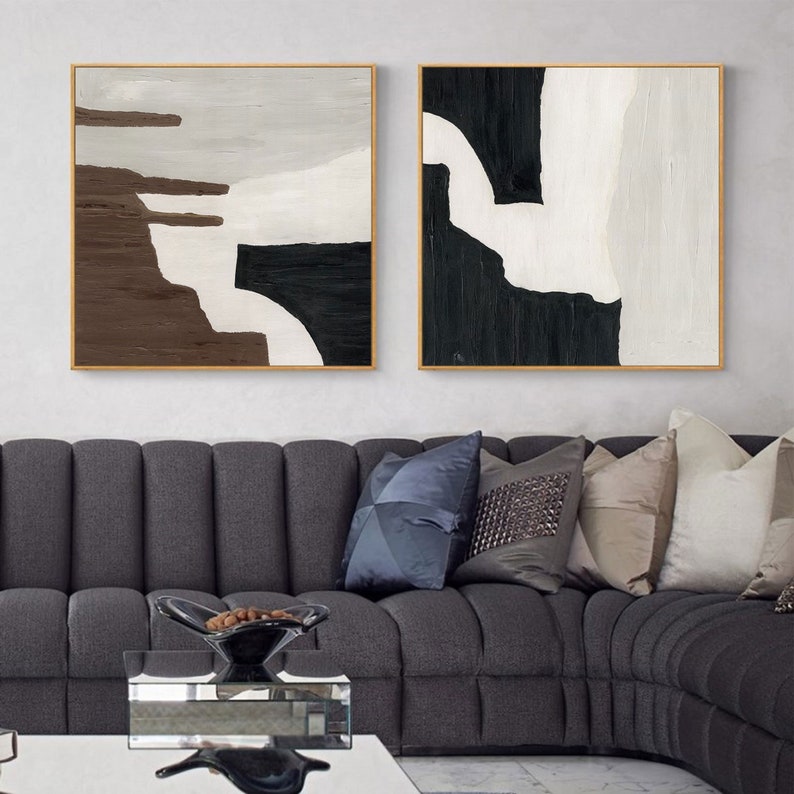 Black and Brown Abstract Art Set of 2 Black and Brown Wall Art Etsy
