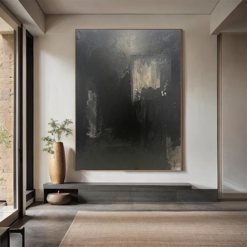 Large Black Abstract Painting, Textured Wabi-sabi Wall Art - Etsy