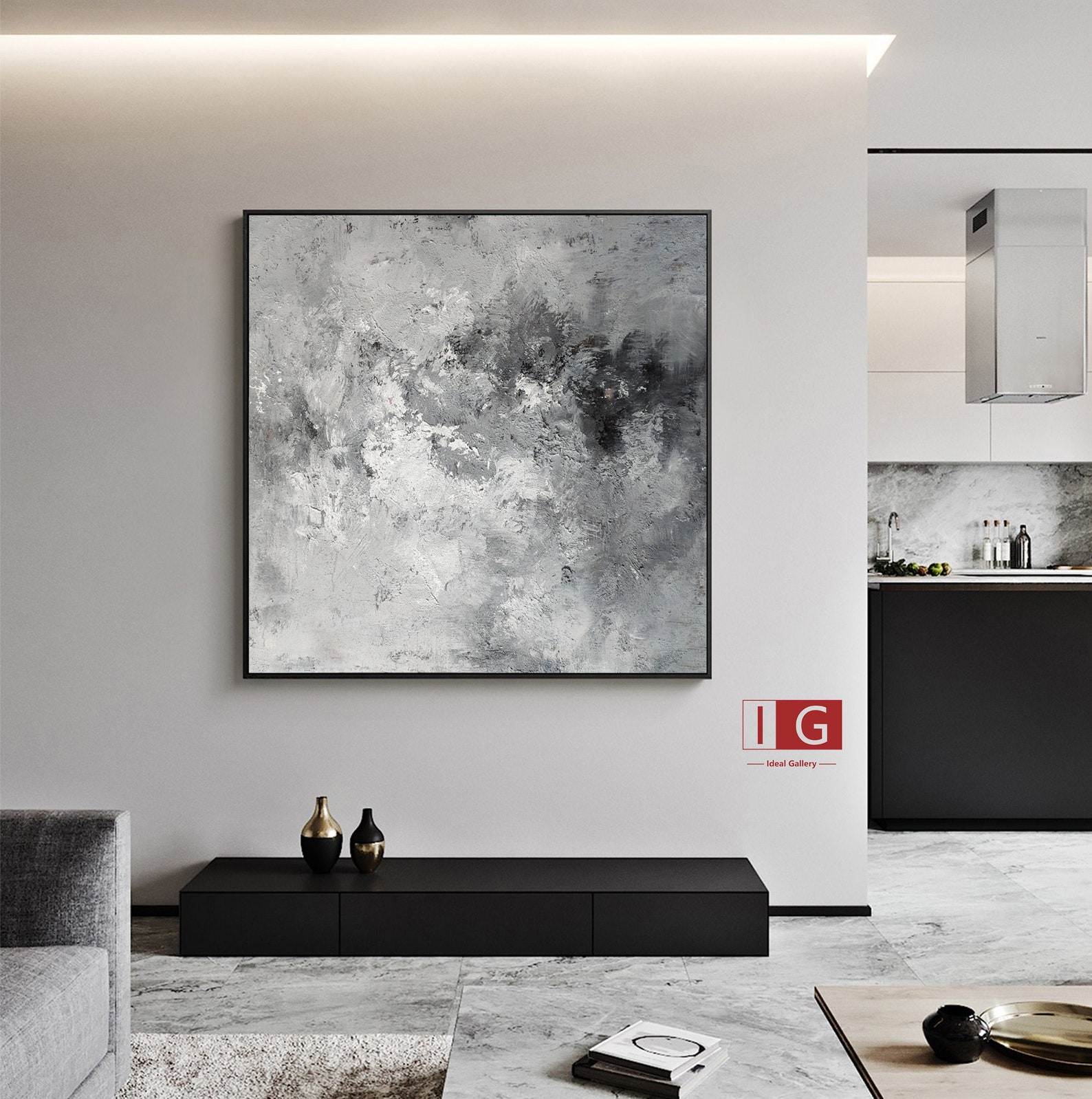 Large Grey Abstract Painting Gray Abstract Wall Art Gray Etsy