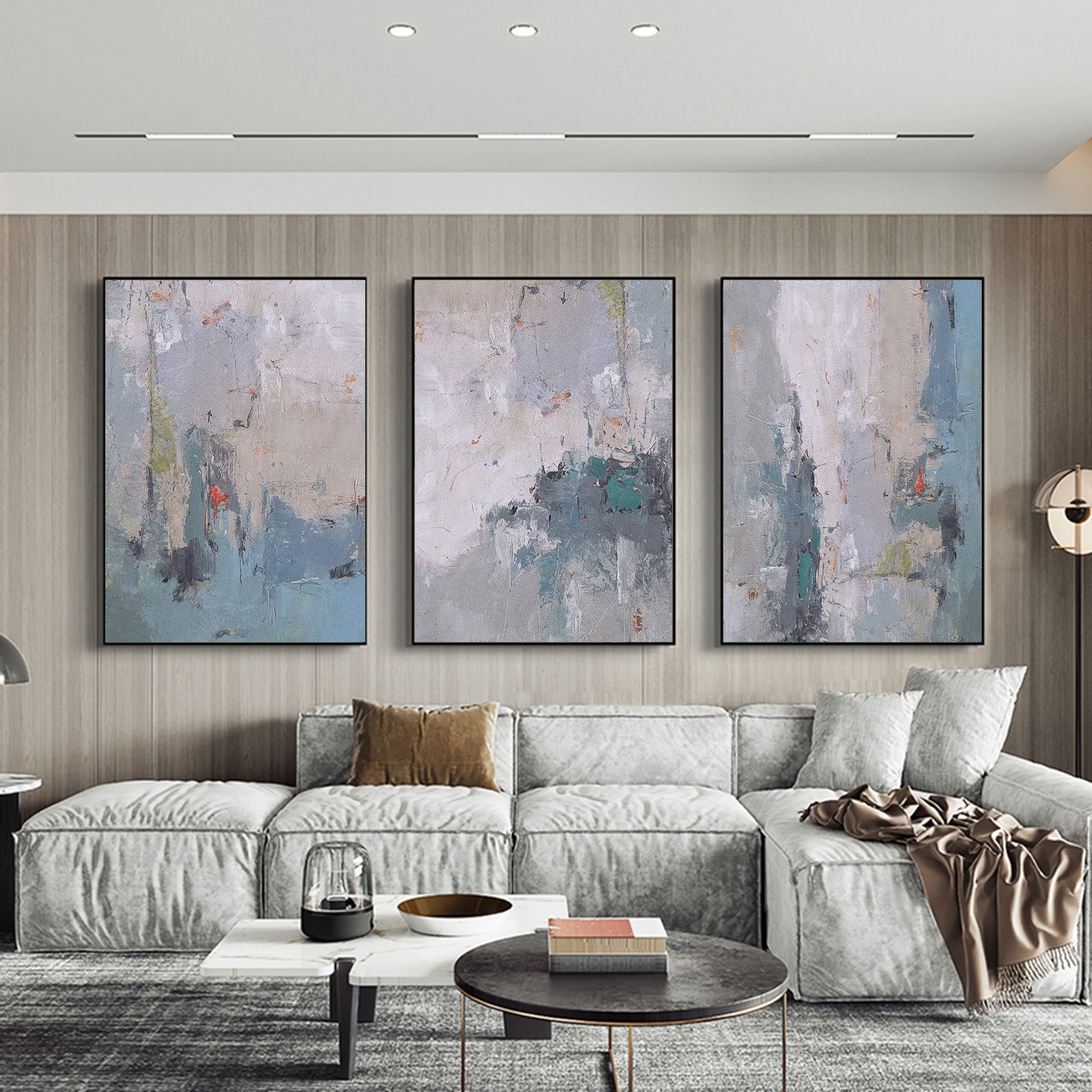 Blue abstract art blue and grey wall art blue artwork Set Of 3 Etsy
