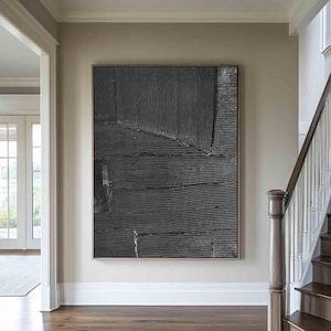 Schwarze 3D abstrakte Malerei Schwarze 3D strukturierte Wandkunst Schwarze Gips Wandkunst Große schwarze abstrakte Malerei