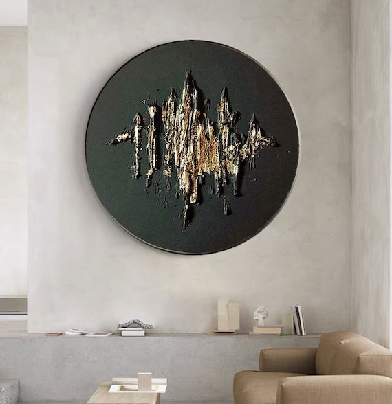 黒と金のテクスチャ壁アートサークルゴールド抽象画金抽象壁アート黒と