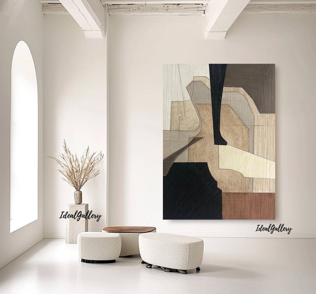 Beige Wabi Sabi Wall Art Black Beige Abstract Painting Black Minimalist ...