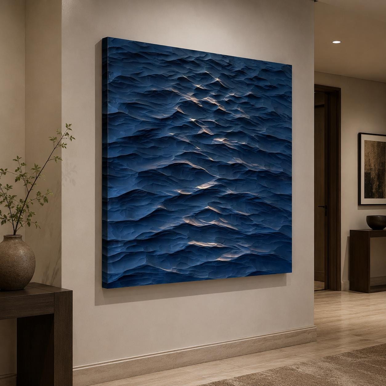 Deep Blue Ocean Wave Wood Wall Art | 3D Sea Carving | Nautical