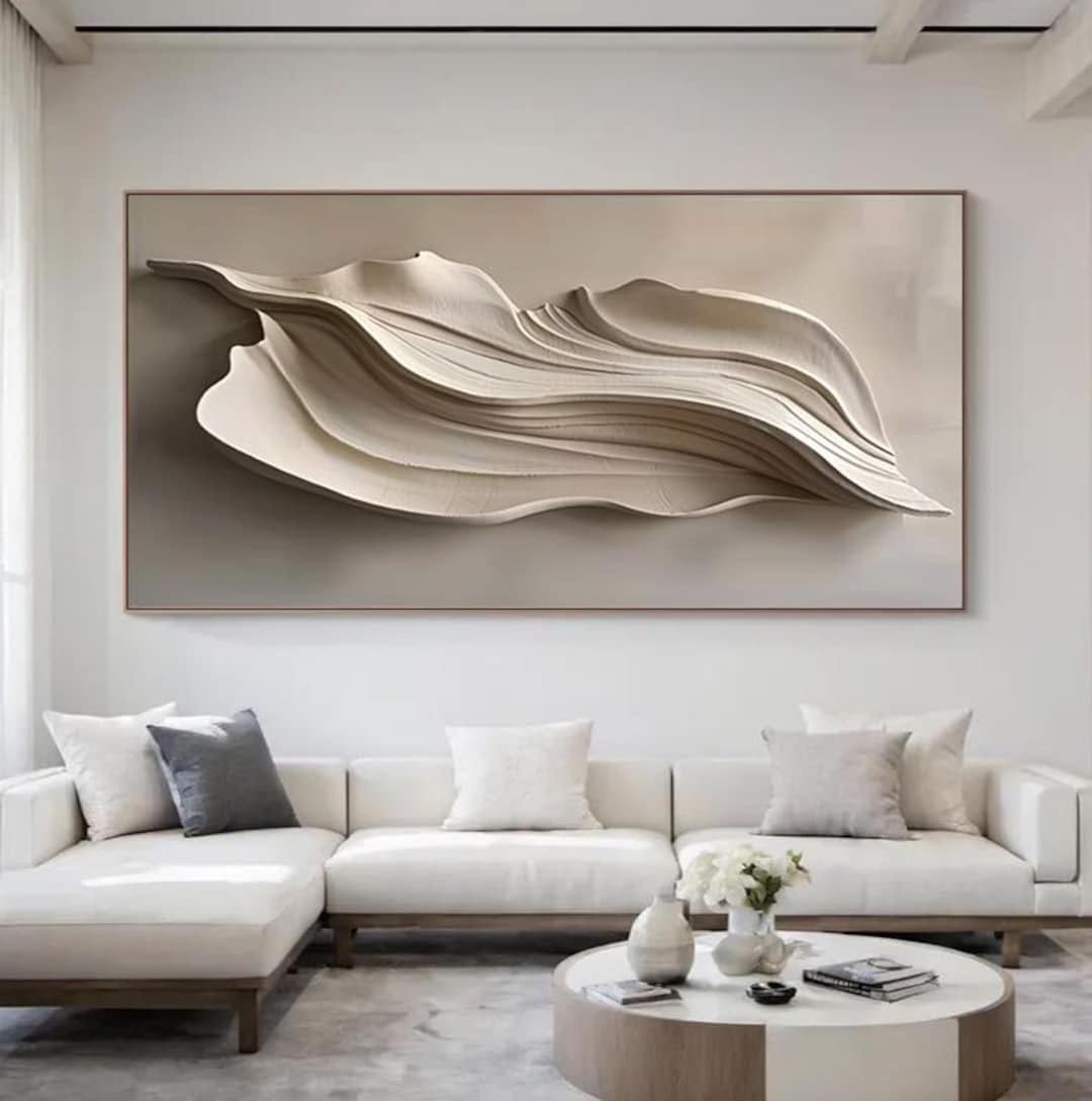 Organic Wavy Wood Wall Art Minimalist 3D Relief Carving Modern