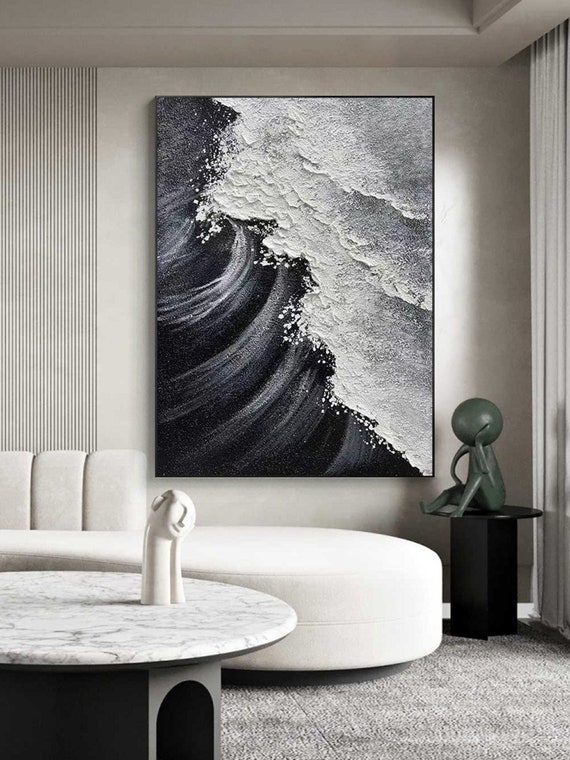 Black Textured Wall Art Black and White Abstract Art Black and White Painting  Black and White Wall Art Black and White 3D Textured Wall Art 