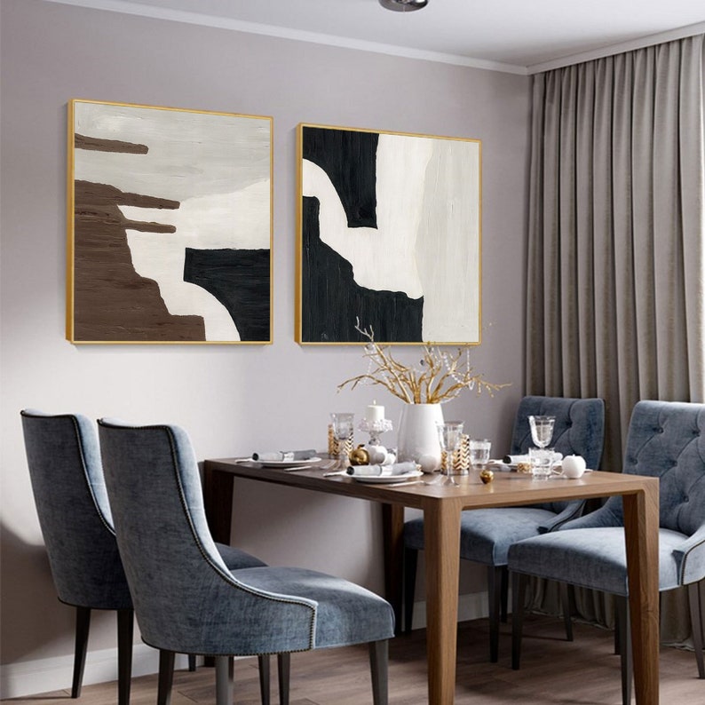 Black and Brown Abstract Art Set of 2 Black and Brown Wall Art Etsy