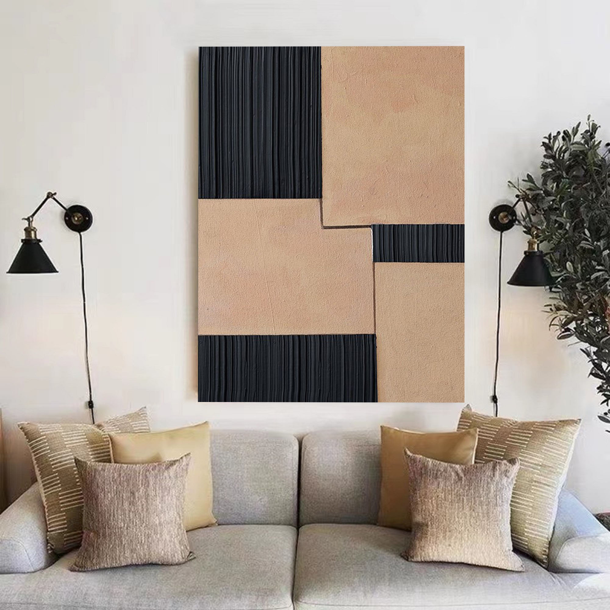 Original Beige and Black Wall Art Black and Beige Abstract Art - Etsy
