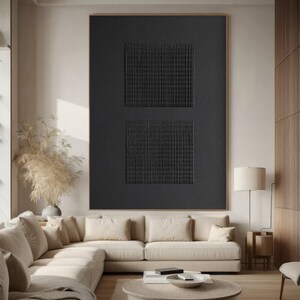 Large Black Painting Black Textured Wall Art Black Minimalist Art Black ...