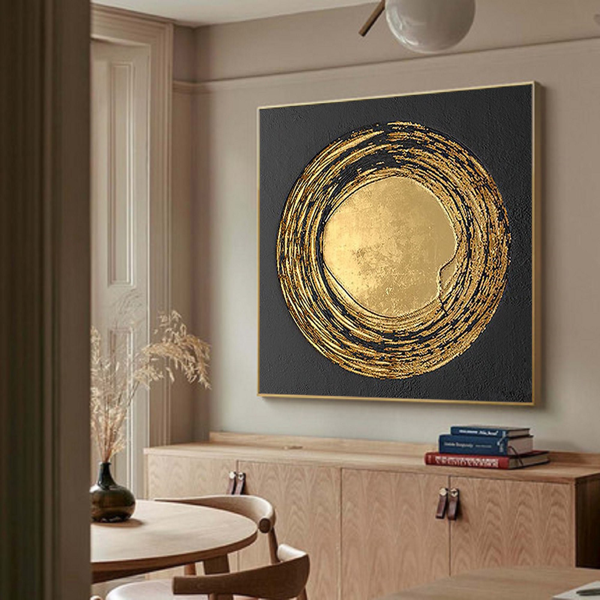 オリジナルの黒と金の抽象画、テクスチャのある壁アート - Etsy 日本
