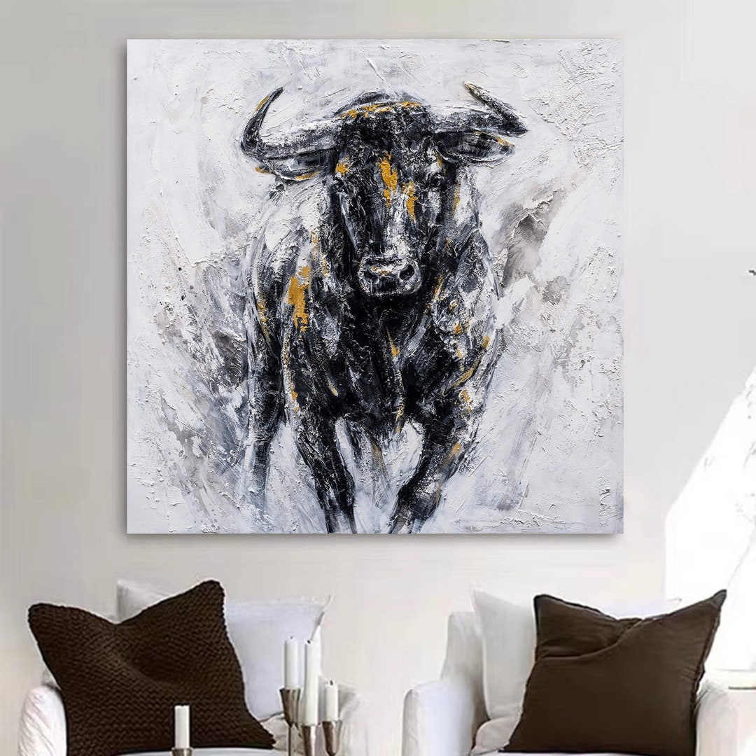 Bull Abstract Painting on Canvas Bull Painting Bull Wall Decor Highland