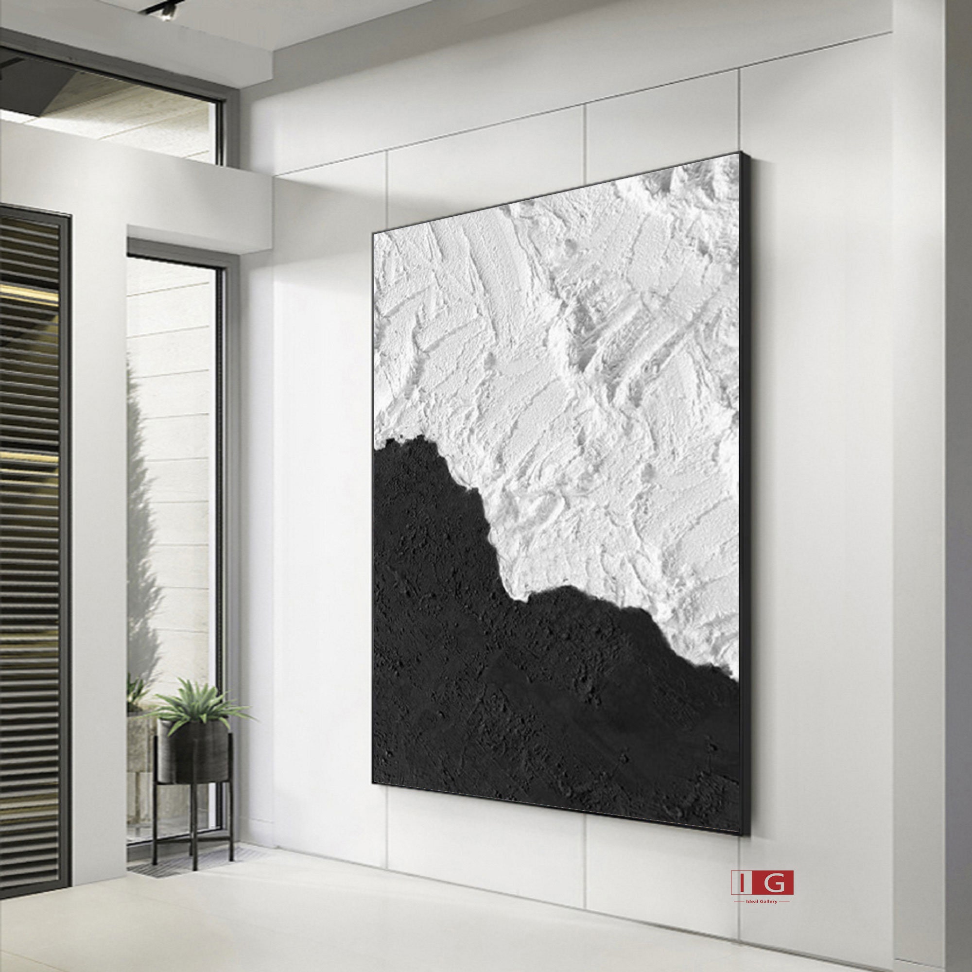 Black and White Painting Black Textured Wall Art Black and - Etsy