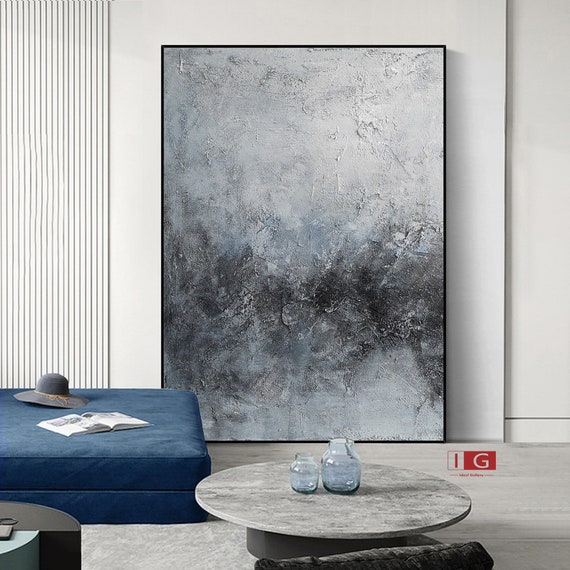 Blue Abstract Art Black and Grey Wall Art Blue Abstract Art Etsy