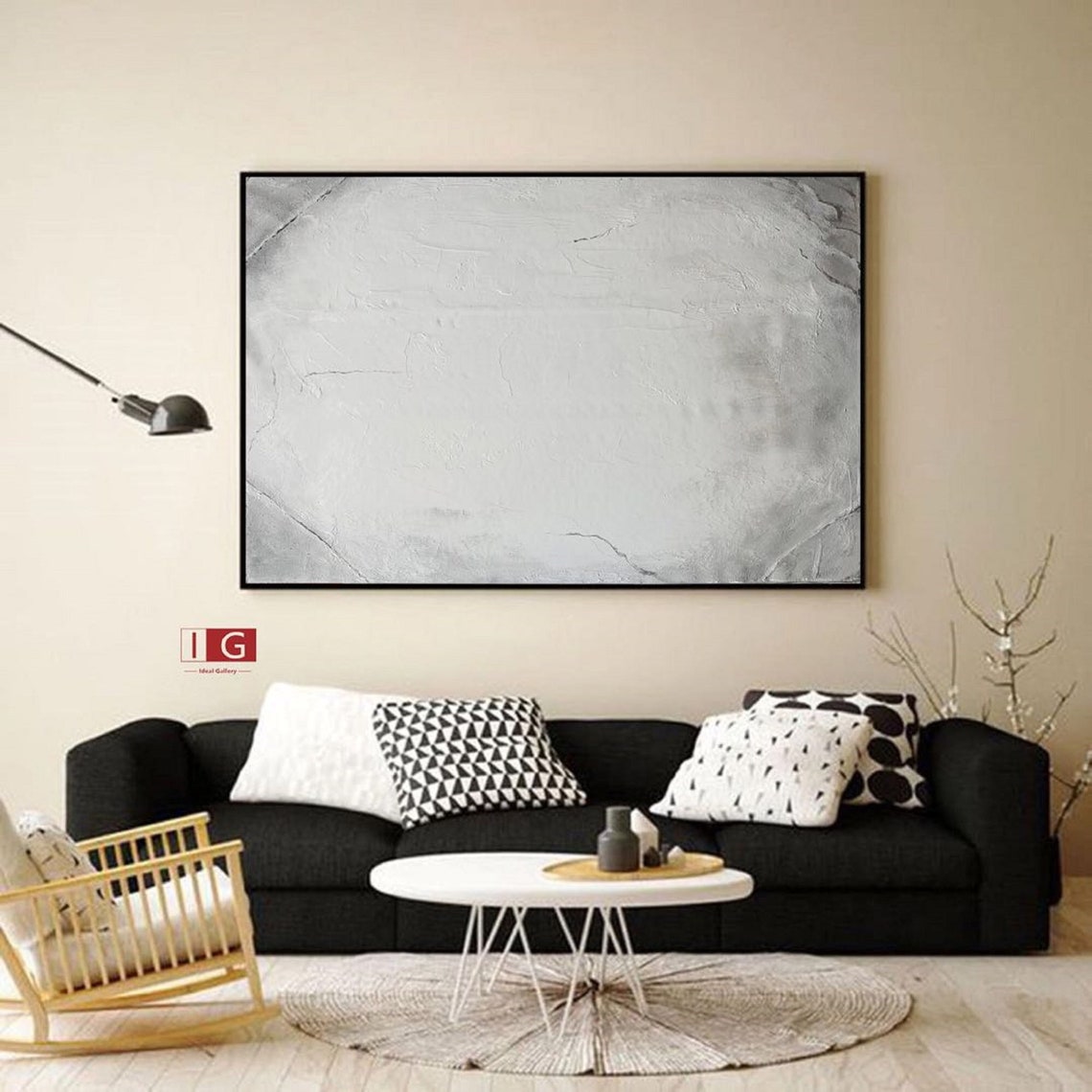 Grey wall art grey abstract art white and grey canvas art grey Etsy