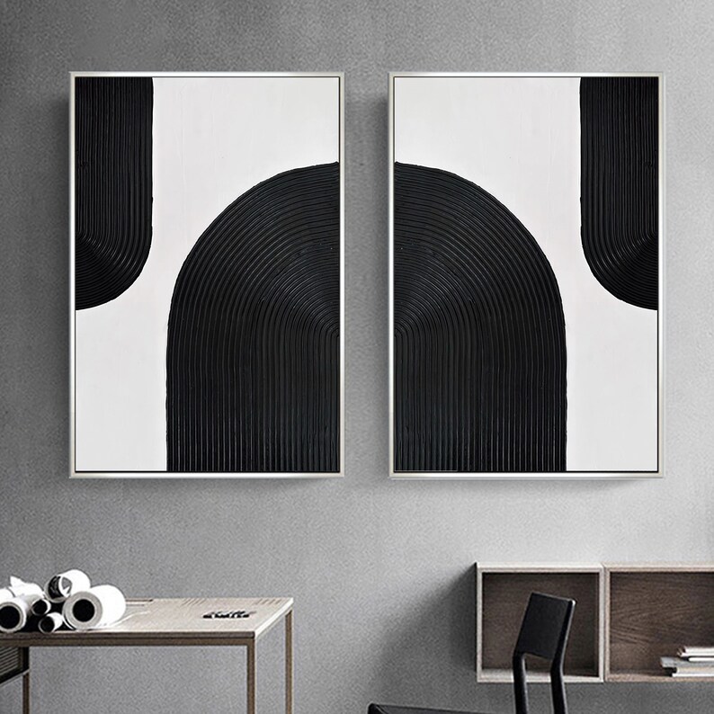 Black and White Abstract Art Set of 2 Black Abstract Art Set Etsy