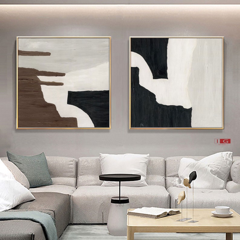 Black and Brown Abstract Art Set of 2 Black and Brown Wall Art Etsy