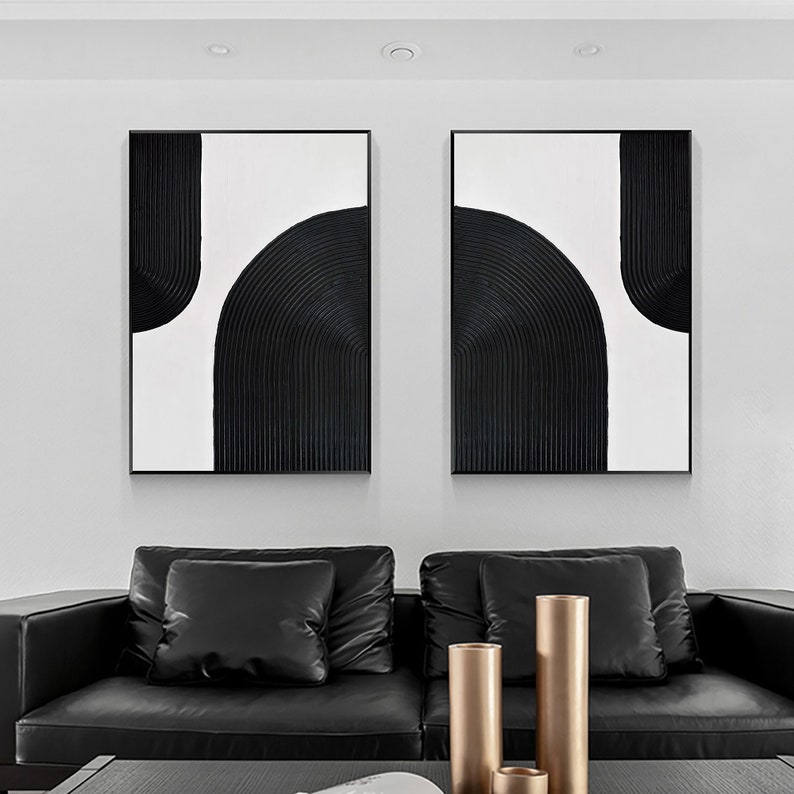 Black and White Abstract Art Set of 2 Black Abstract Art Set Etsy