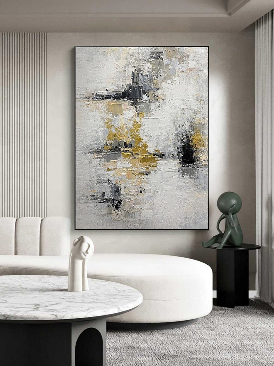 Gold Abstract Painting Large Gold Abstract Painting White and Etsy