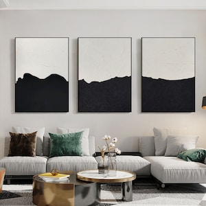 Set Of 3 Black and White Abstract Painting Set Of 3 Black Abstract art Black and white wall art Black and white Minimalist Painting