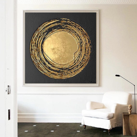 立体的な黒と金のアート作品 オリジナルの黒と金の抽象画、テクスチャのある壁アート - Etsy 日本