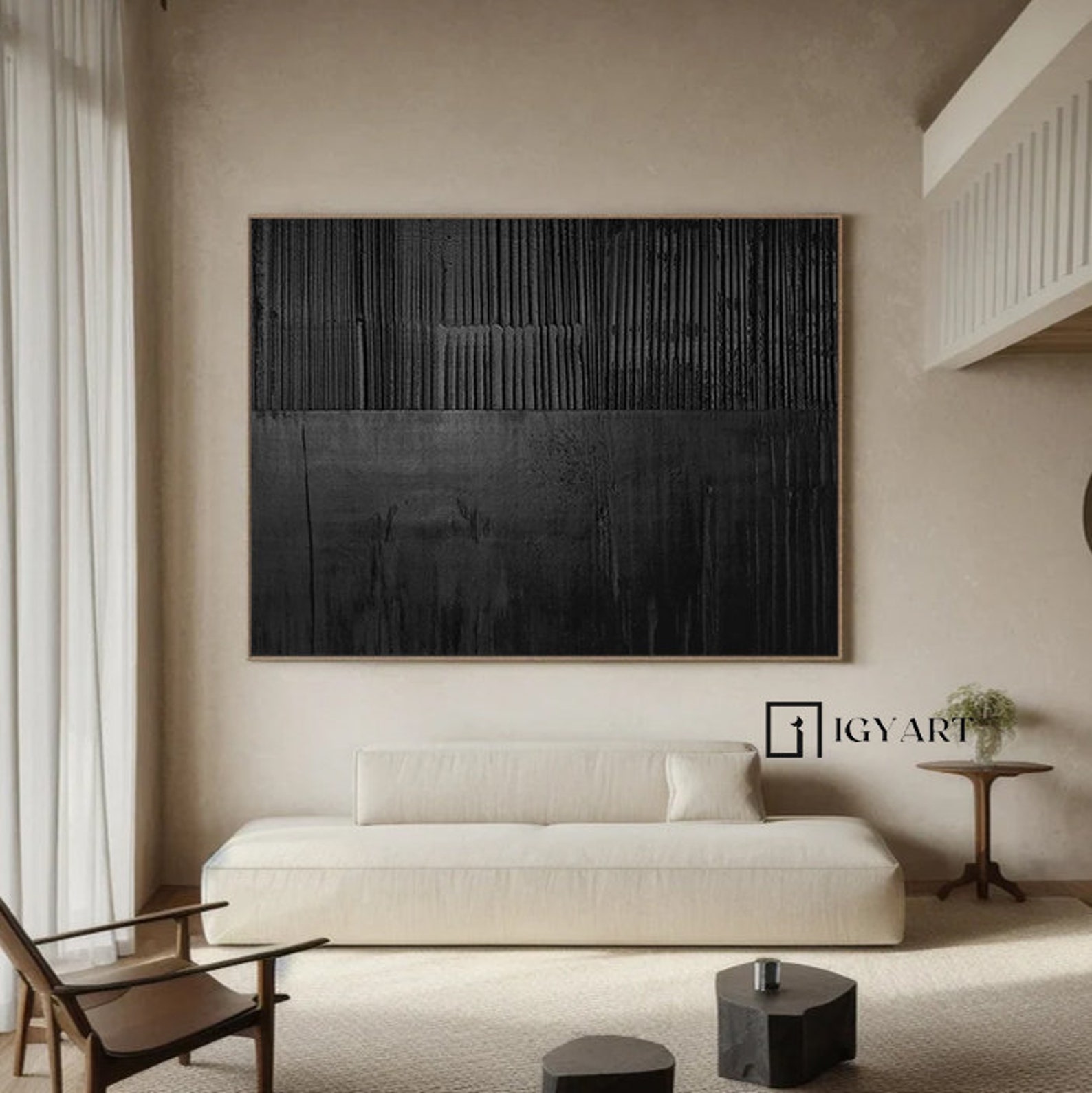 Large Black 3D Textured Abstract Painting, Minimalist Wall Art - Etsy ...