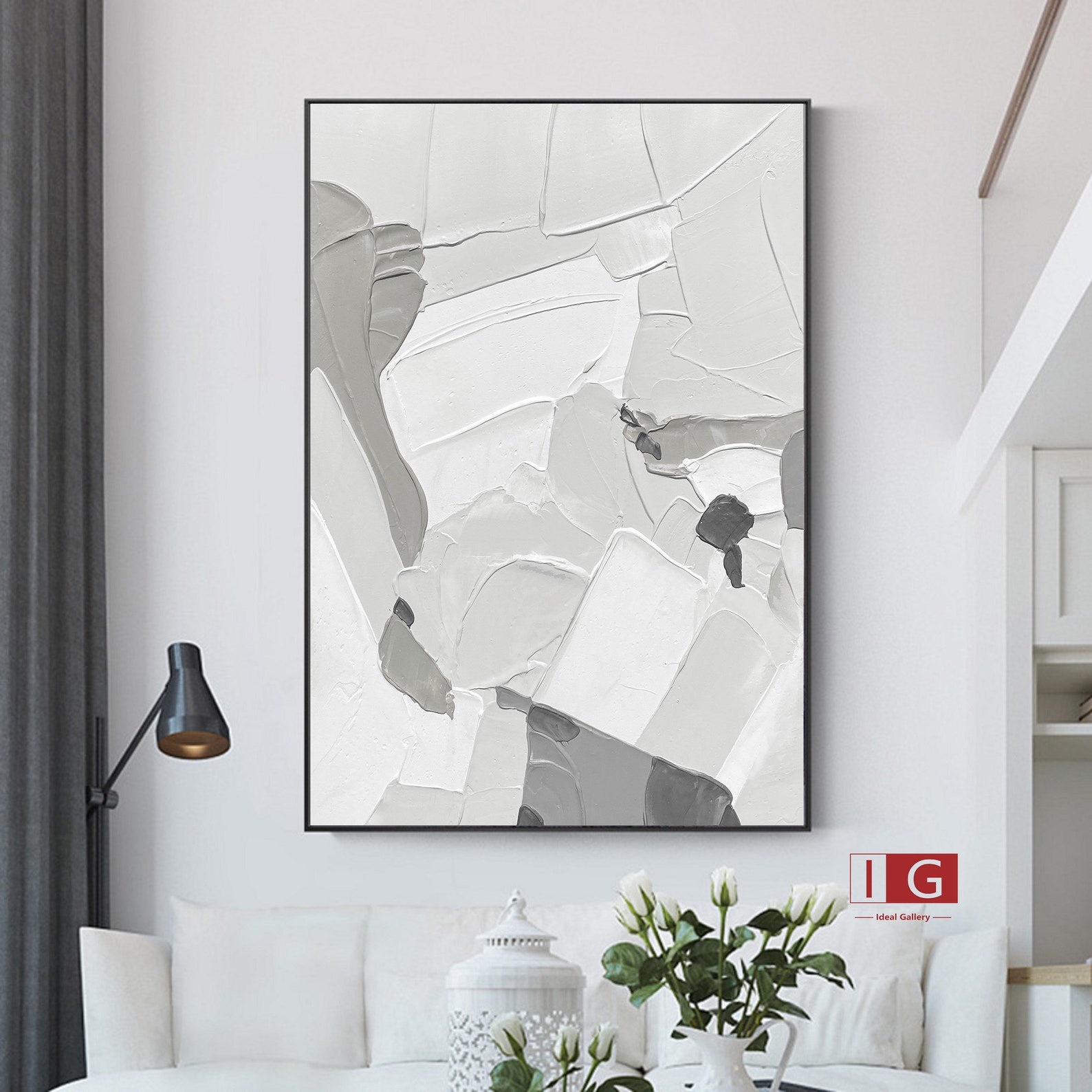 Grey and White Minimalist Painting Grey Wall Art Grey Textured Etsy