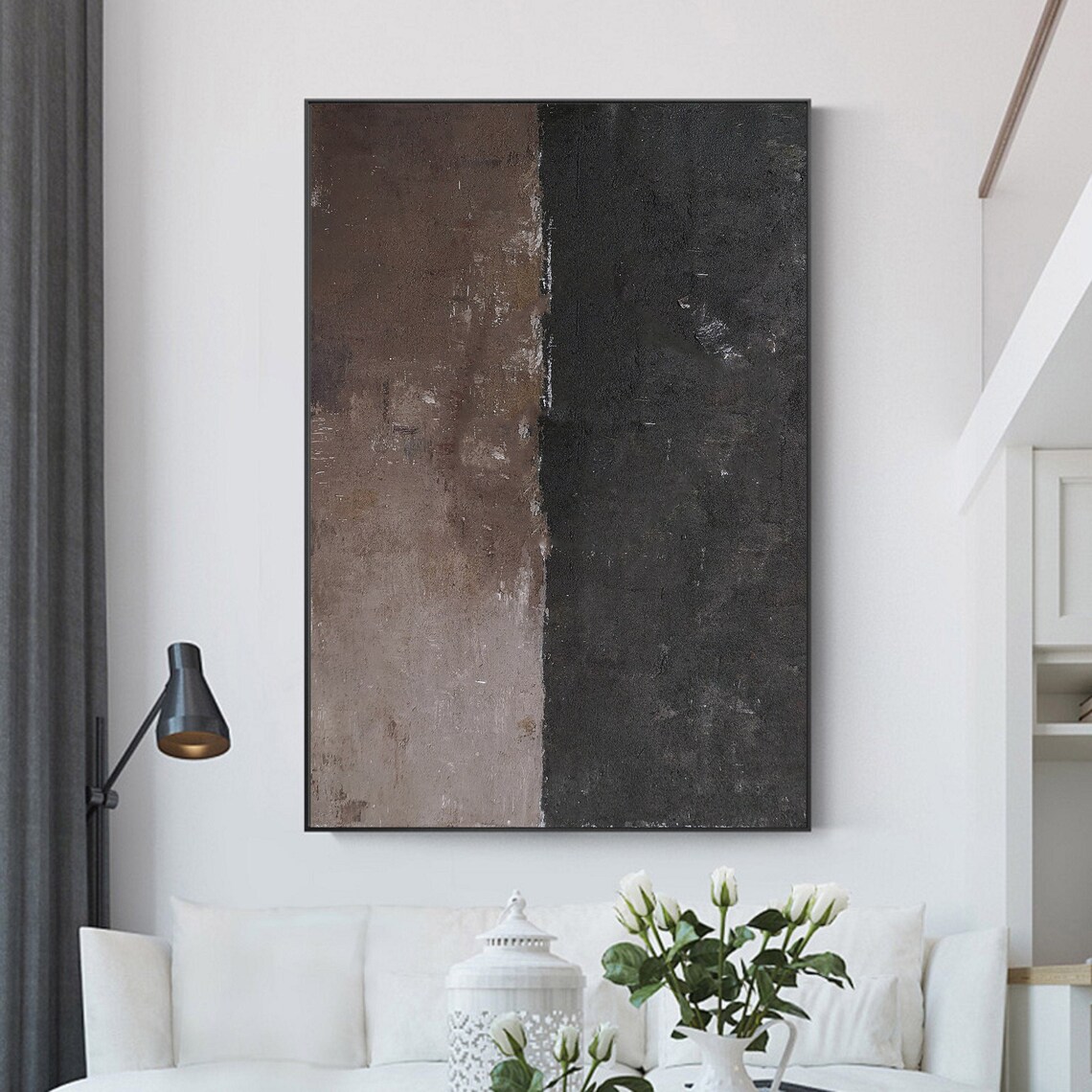 Large Canvas Art Original Abstract Wall Art Black Brown Etsy