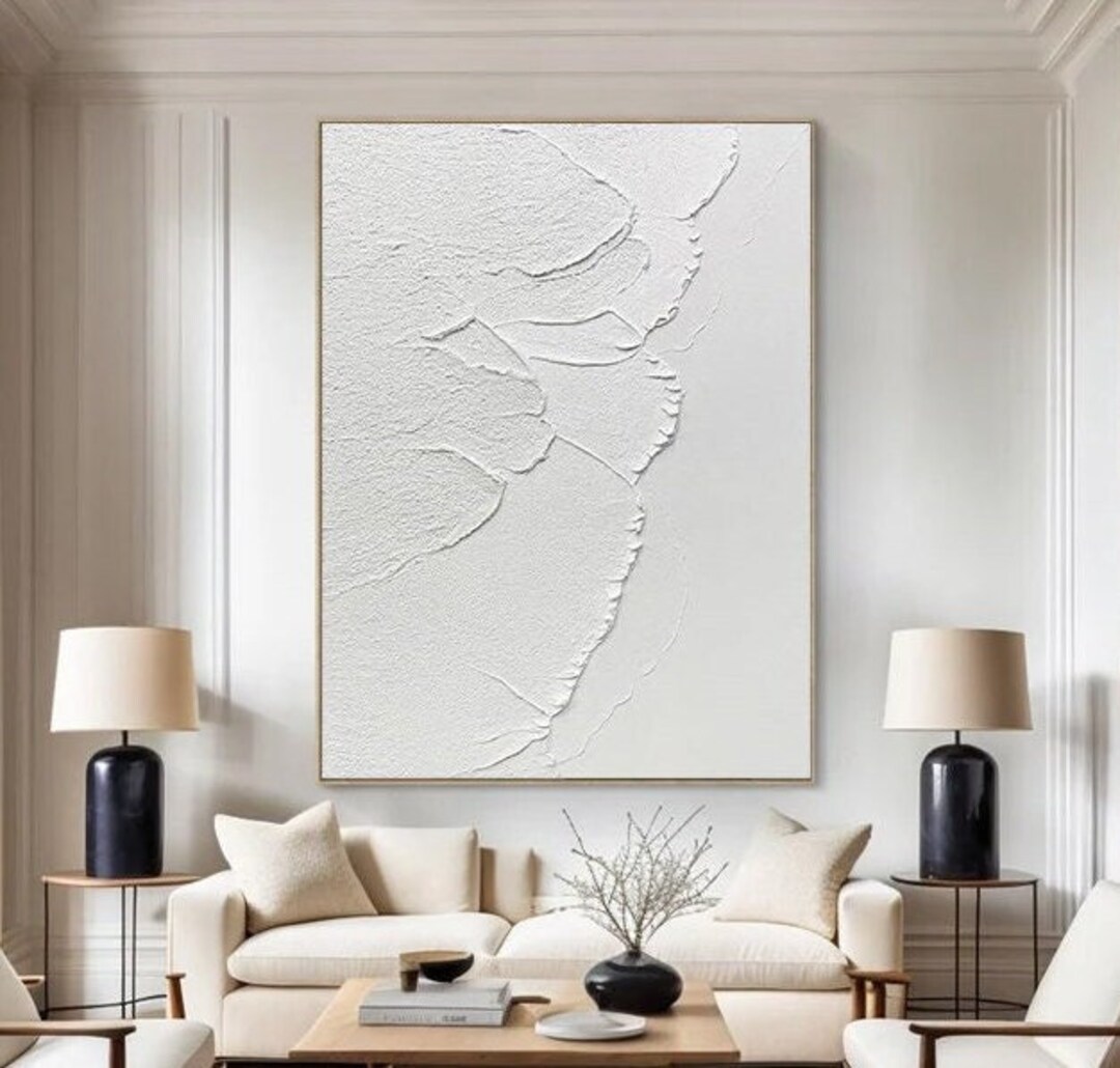 White Waves Abstract Painting Decor Wall Art Large White Painting White ...