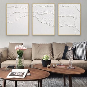 white abstract wall art White textured wall art Set of 3 white wall art white painting white 3d wall art Set of 3 white textured painting imagem 6