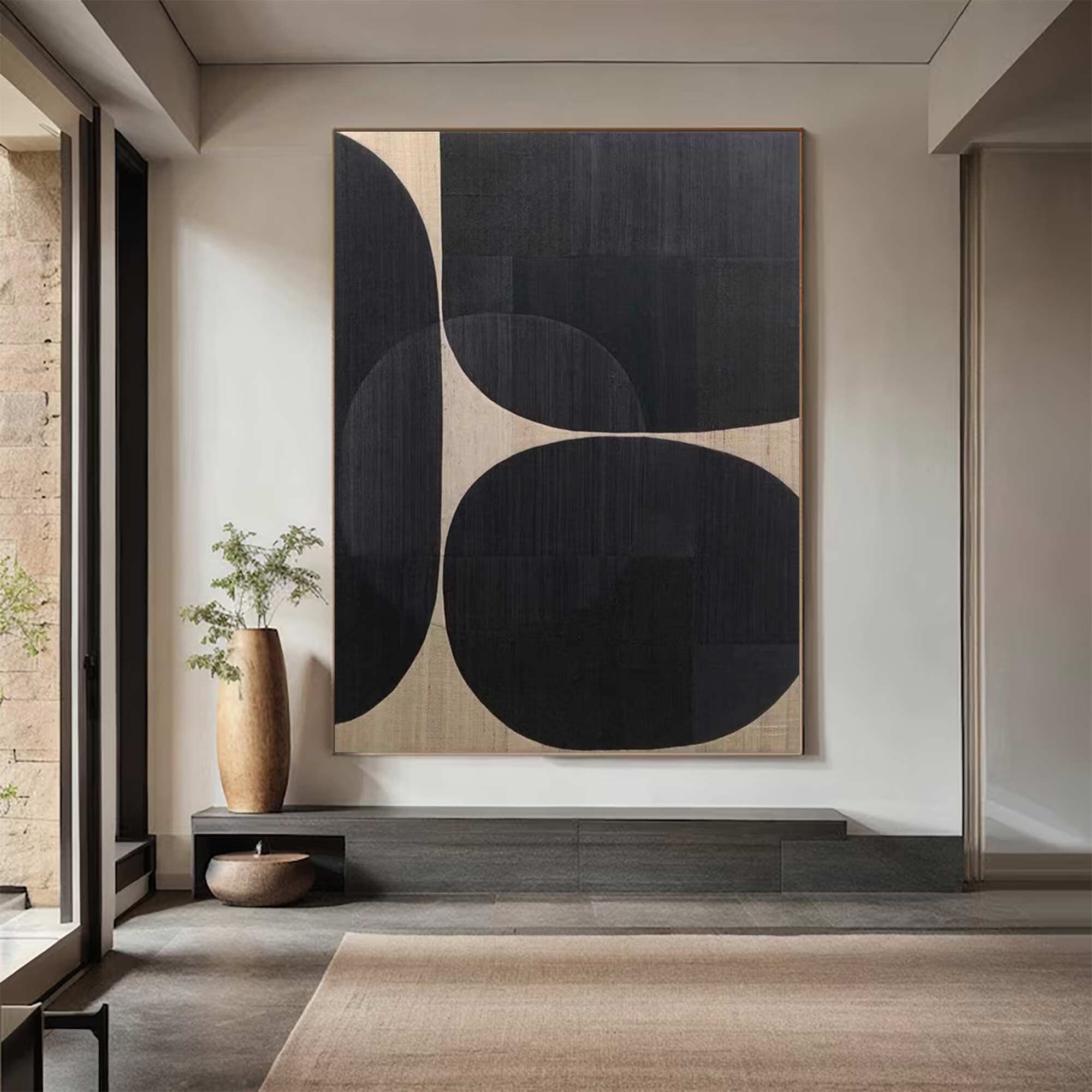 Black Abstract Painting on Canvas, Minimalist Wabi Sabi Wall Art - Etsy