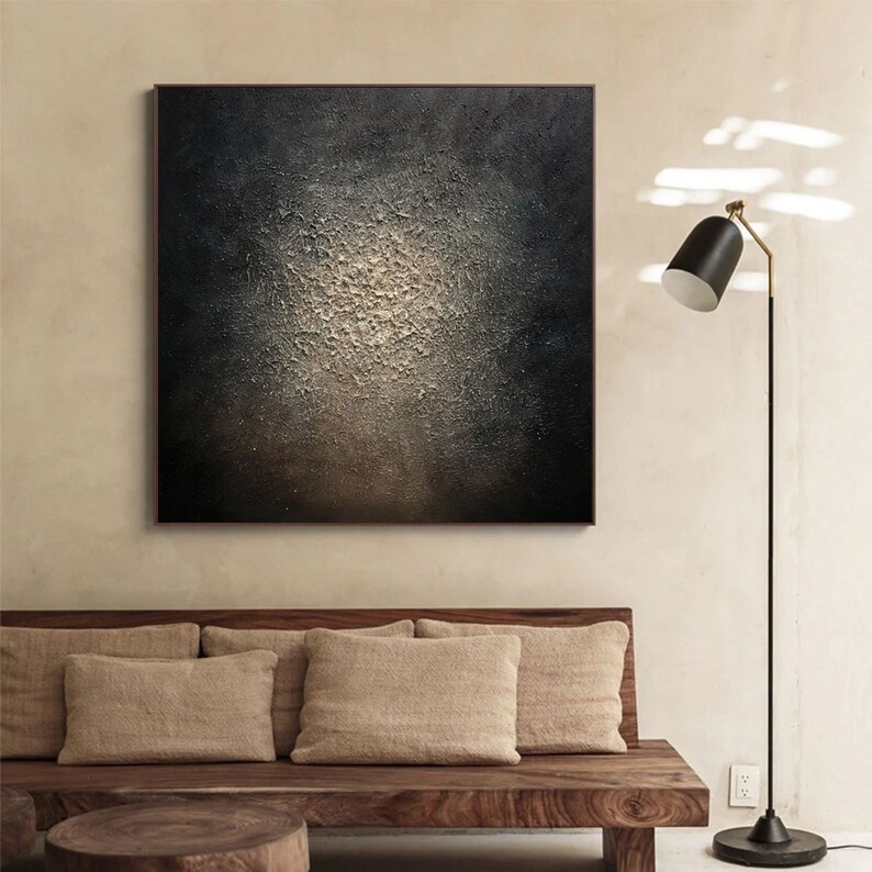 Large Black Abstract Painting Black and Gold Wall Art Gold Etsy