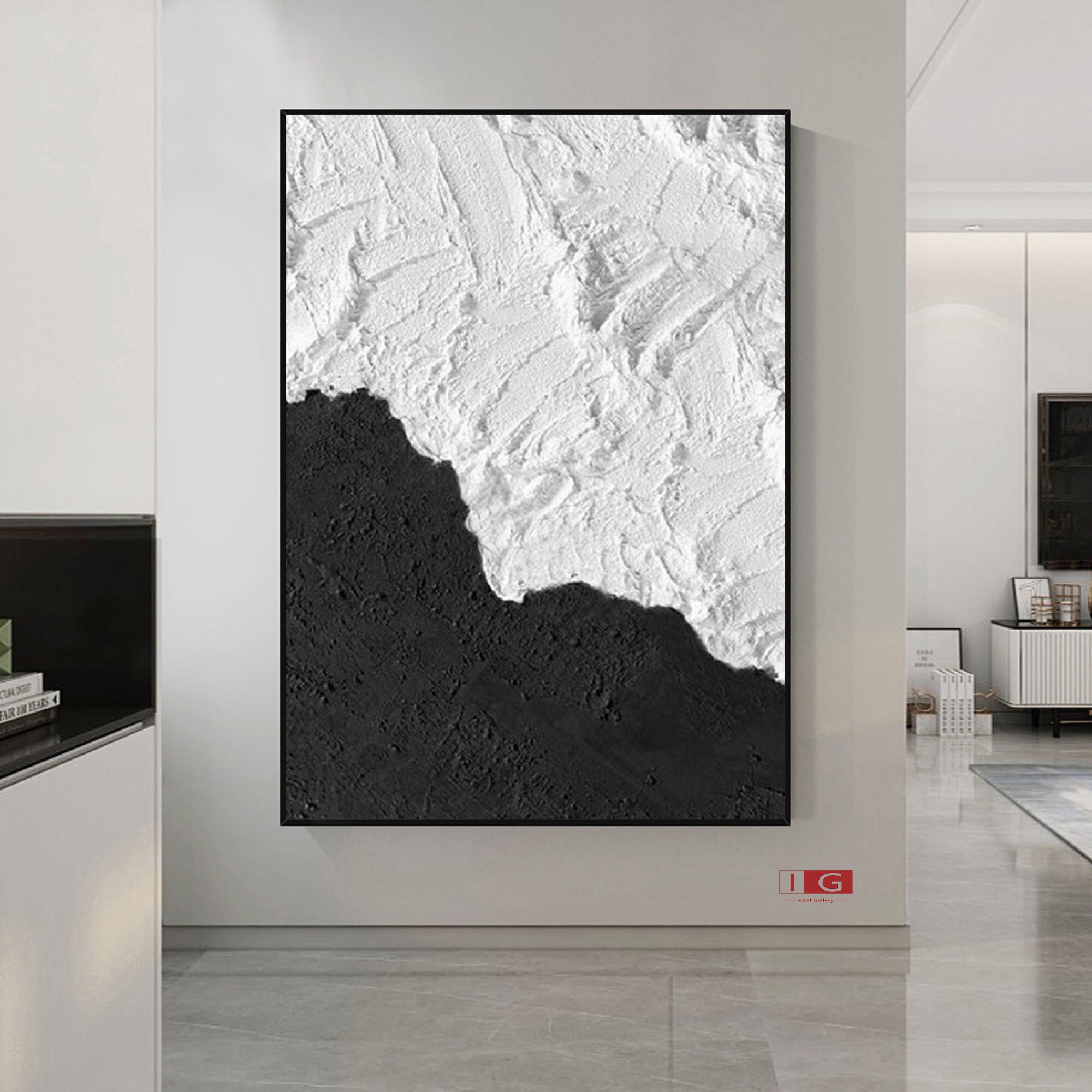 Black and White Waves Wall Art Black Textured Wall Art Black - Etsy