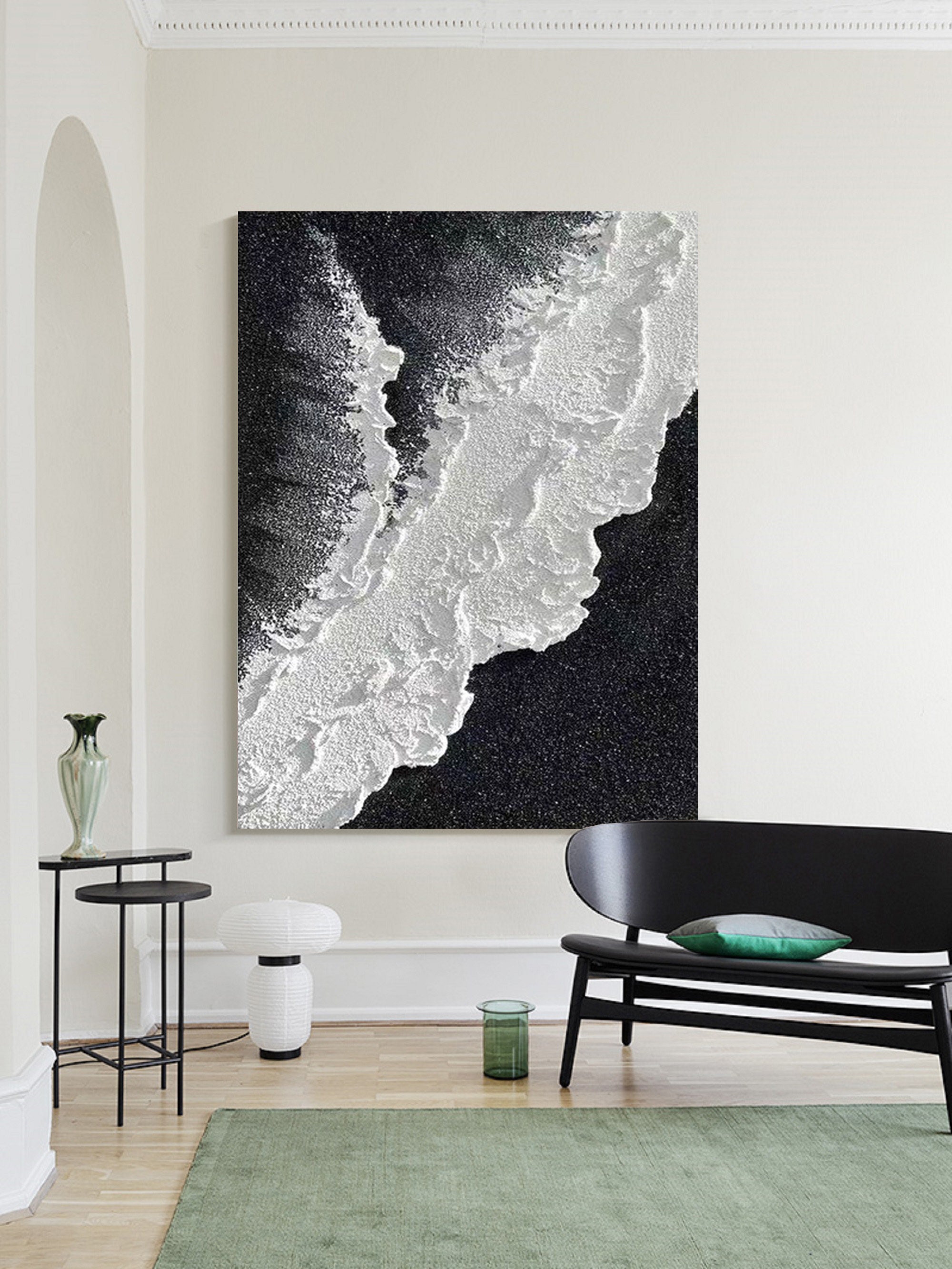 Black Textured Wall Art Black and White Abstract Art Black and White Painting  Black and White Wall Art Black and White 3D Textured Wall Art 