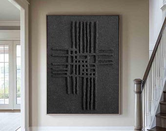 Hand Painted Black Abstract Art Canvas, Minimalist Wall Decor