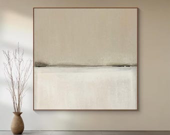 Handgeschilderde beige abstracte canvaskunst: Scandinavische minimalistische schilderkunst