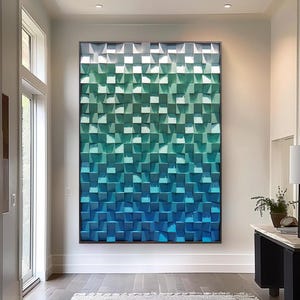 Blue and green Stained Rustic Wood Wall Art Blue Geometric Abstract Wood Wall Art Blue Gradient Hanging Wood Wall Art Wood Textured Wall Art