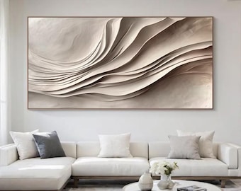 Gran escultura mural texturizada con pintura de dunas de arena fluidas, arte mural de madera, tallado de olas escultóricas en 3D en madera.