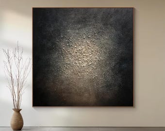 Gran pintura abstracta con textura negra: arte mural dorado