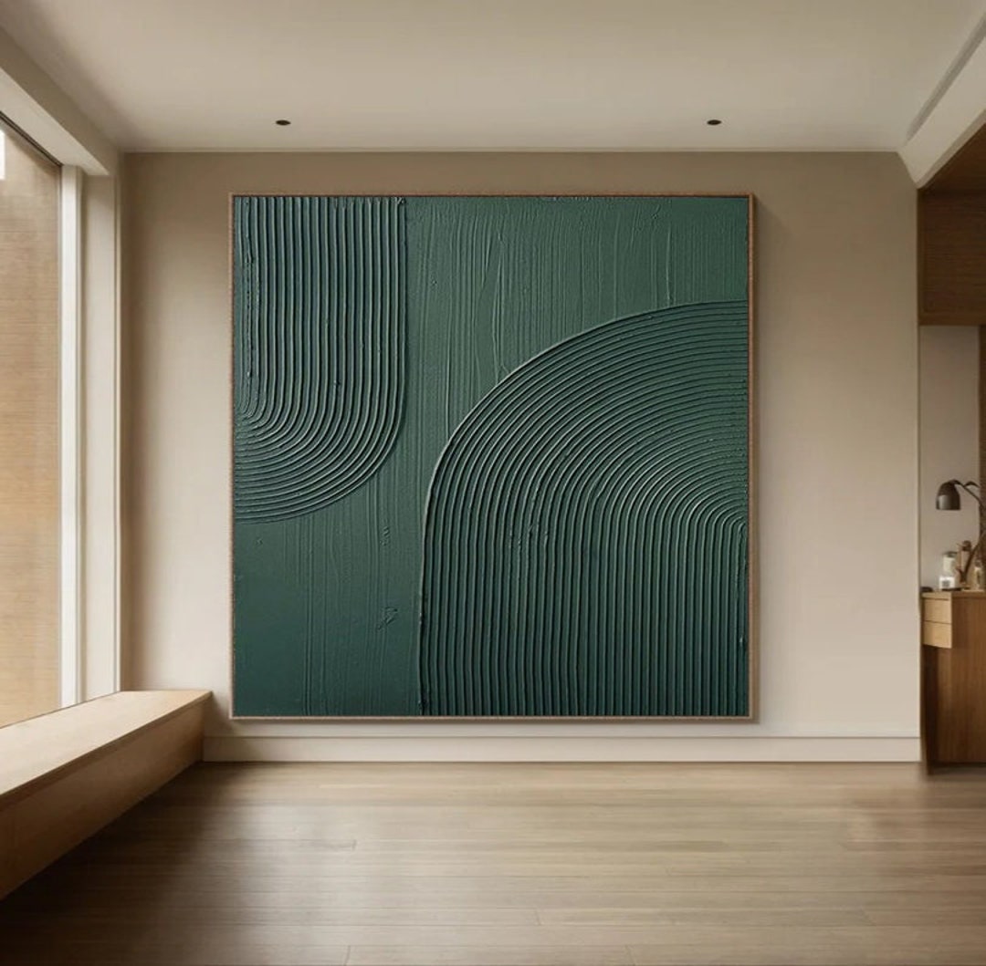 Green Wall Decor Green Wall Art Green Minimalist Art Green Waves Art ...