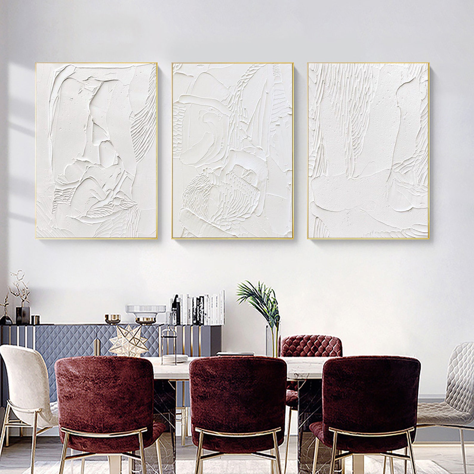 White Textured Wall Art Set of 3 White Wall Art White Painting Etsy