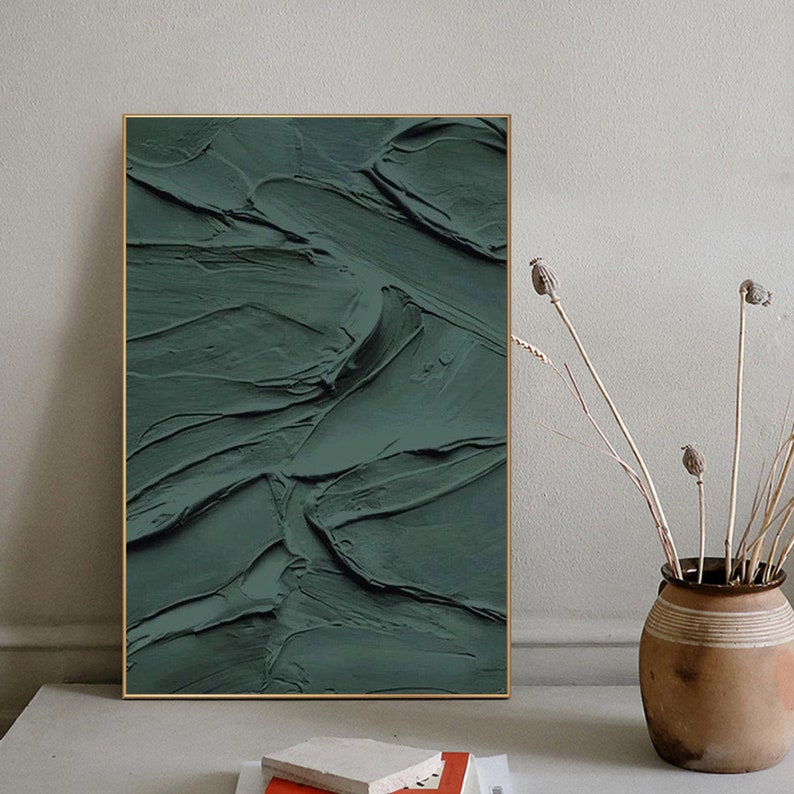 Wabi-Sabi Wall Art green wall art green painting green abstract art canvas minimalist Bohemian wall painting 3d texture square green art image 5