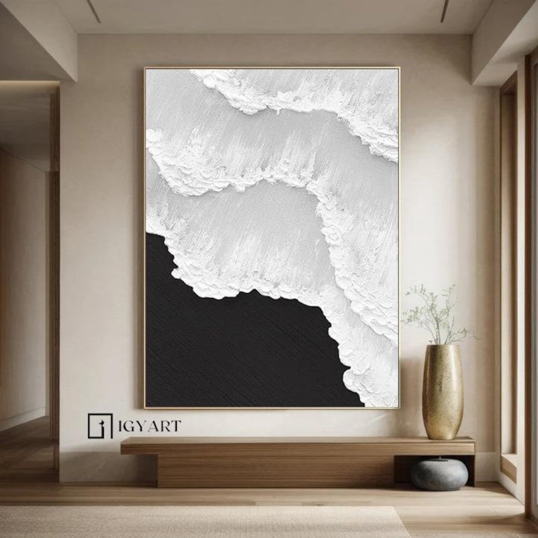 Black & White Abstract 3D Textured Painting, Minimalist Wall Art - Etsy