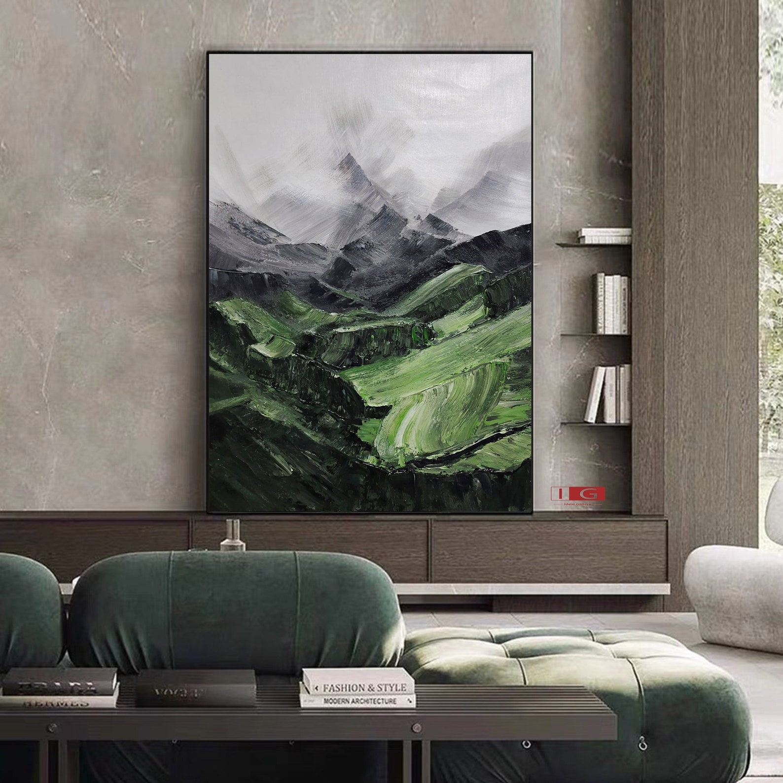 Sage Green Landscape Painting Green Abstract Wall Art Green Etsy