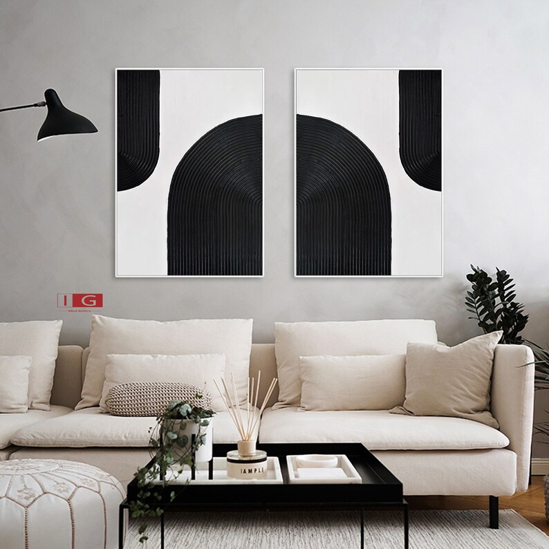 Black and White Abstract Art Set of 2 Black Abstract Art Set Etsy