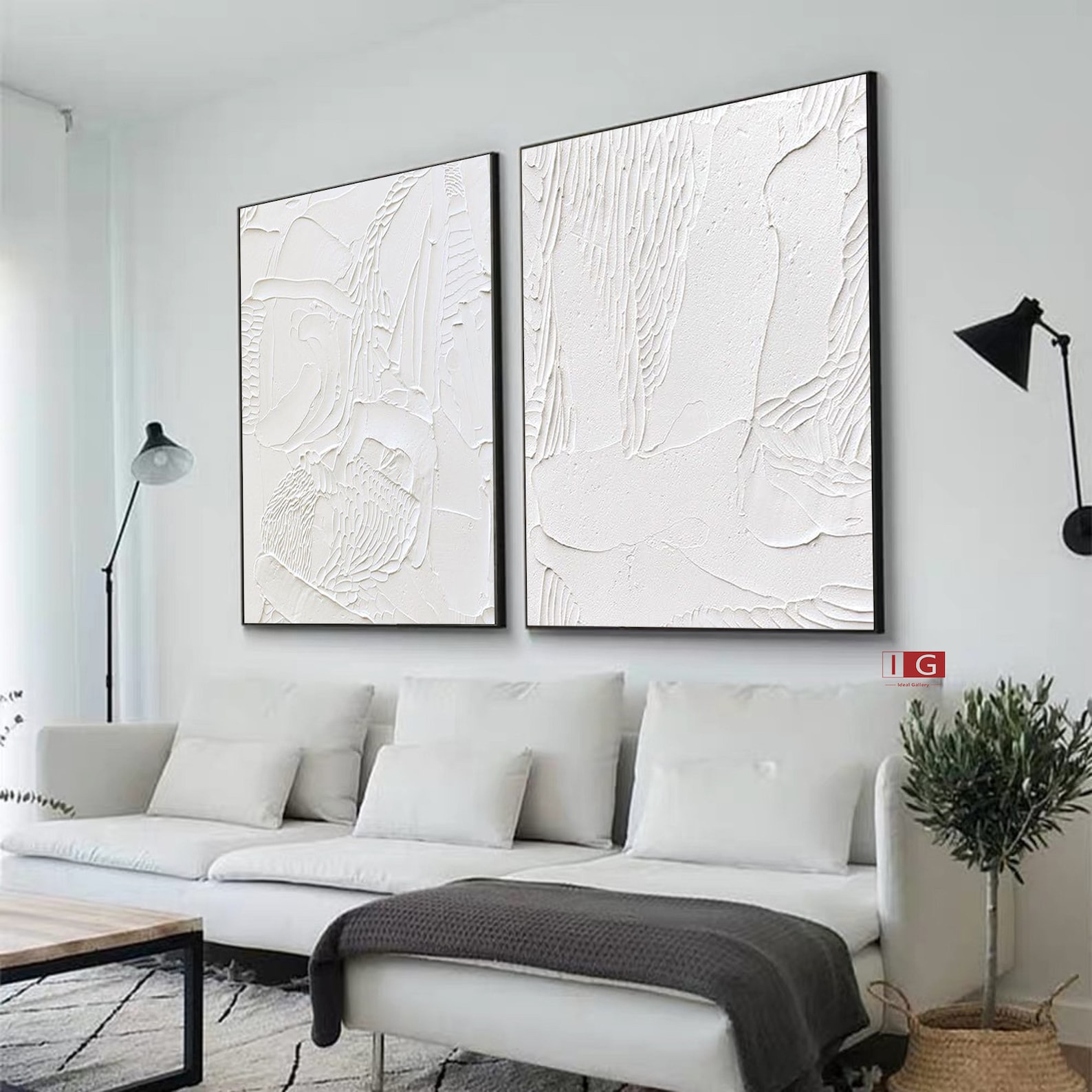 White Textured Wall Art White Abstract Art Set of 2 White Etsy