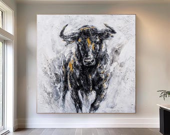 Abstract Bull Painting on Canvas: Highland Cow Wall Art
