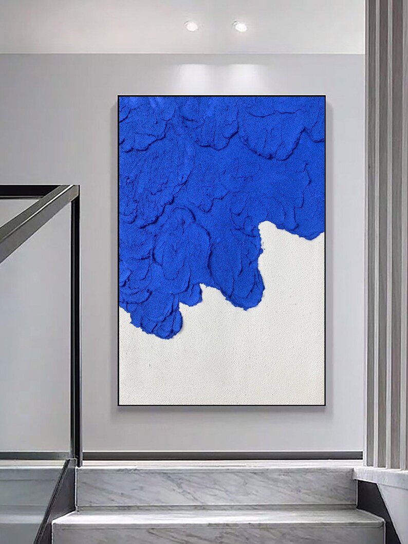 Large Blue Abstract Painting Blue Canvas Wall Art Light Blue Etsy