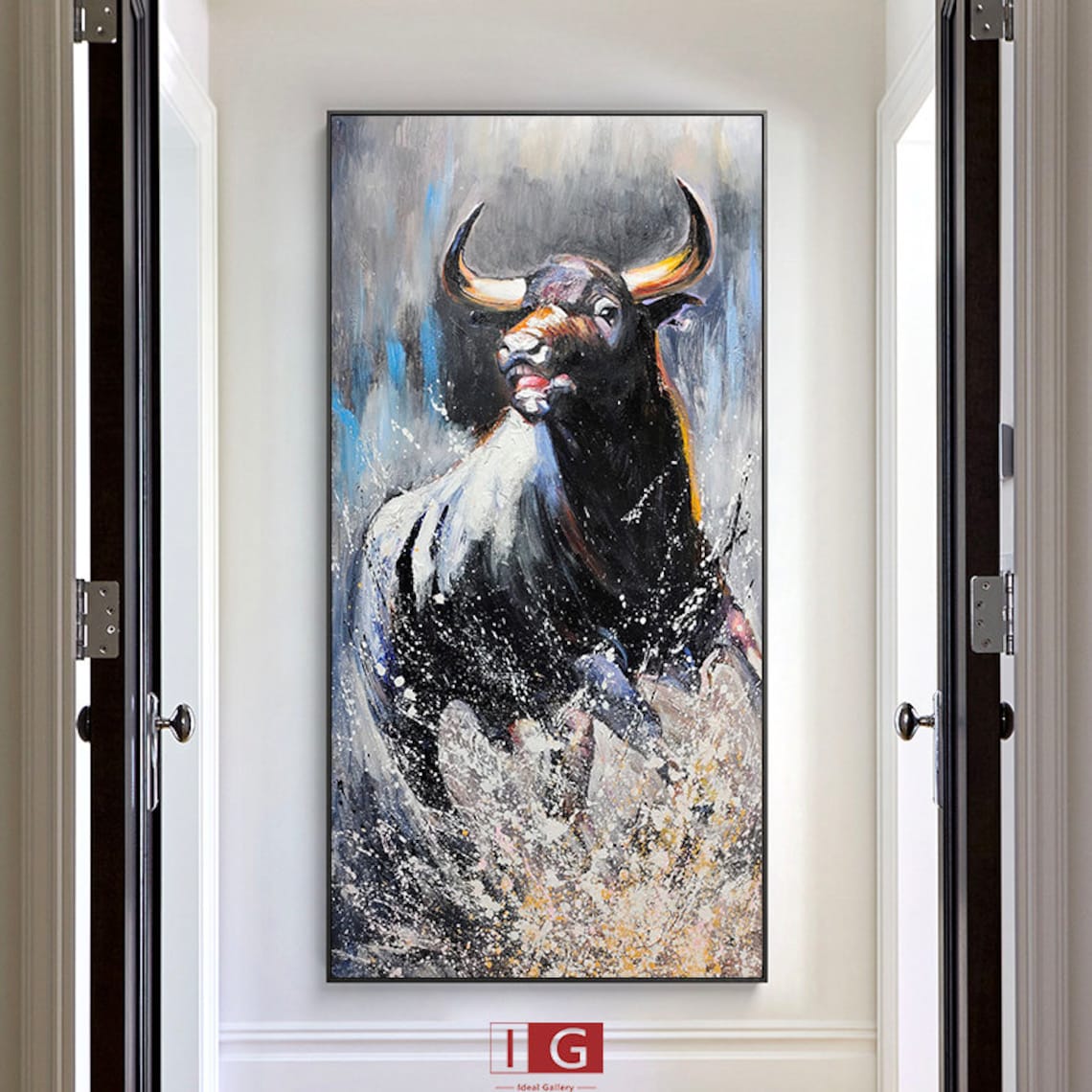 Large Bull Painting Bull Wall Artwork Abstract Animal Painting Etsy