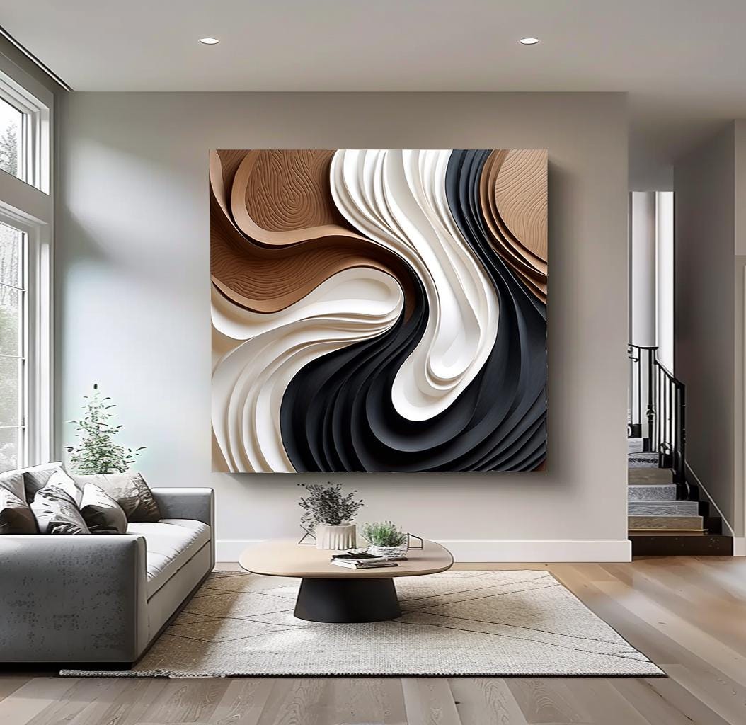 Textured Wood Carving Wall Art, Black, White 3D Sculpture - Etsy