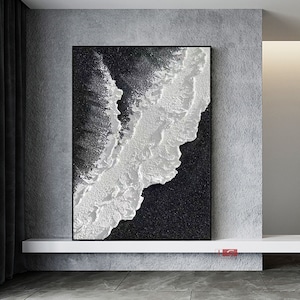 Black Ocean Waves Textured Abstract Wall Art: 3D Painting